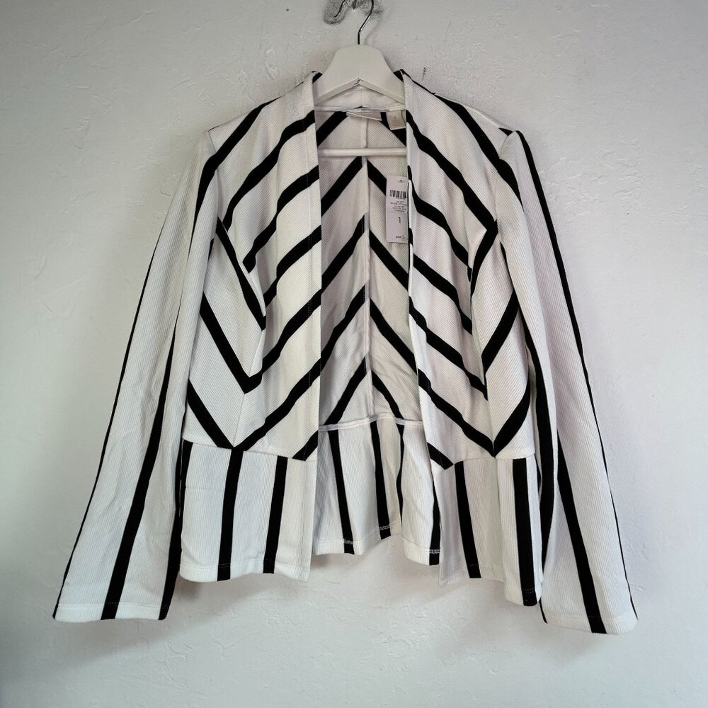 Chico's Womens Black Stripe Ottoman Jacket Size 1 Open Front Stretch New $109